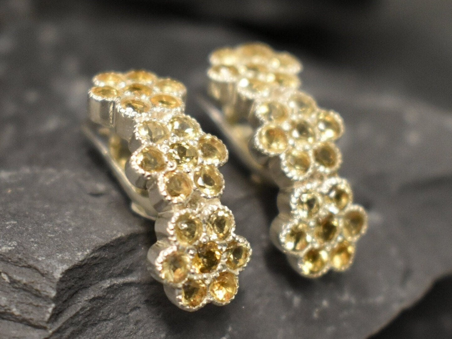 Citrine Flower Earrings, Natural Citrine, Vintage Earrings, Flower Earrings, Yellow Earrings, November Earrings, November Birthstone