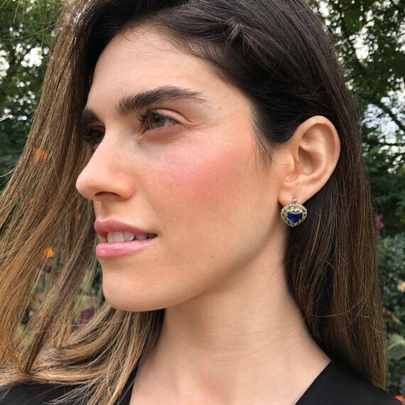 Diamond Earrings, Created Diamond Earrings, Heart Earrings, Unique Earrings, Bridal Earrings, Lab Diamond, Sterling Silver Earrings, Diamond