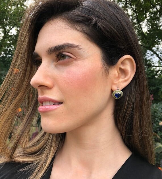 Diamond Earrings, Created Diamond Earrings, Heart Earrings, Unique Earrings, Bridal Earrings, Lab Diamond, Sterling Silver Earrings, Diamond