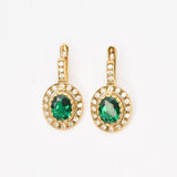 Created Emerald Earrings made in 18k Gold Vermeil with Oval Created Green Emerald in Halo setting, May Birthstone gift idea, symbolizes, ideal for everyday wear and perfect for birthday gifting and special occasions.