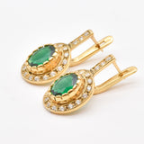 Gold Emerald Earrings - Green Drop earrings - Elegant Oval Earrings