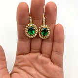 Gold Emerald Earrings - Green Drop earrings - Elegant Oval Earrings