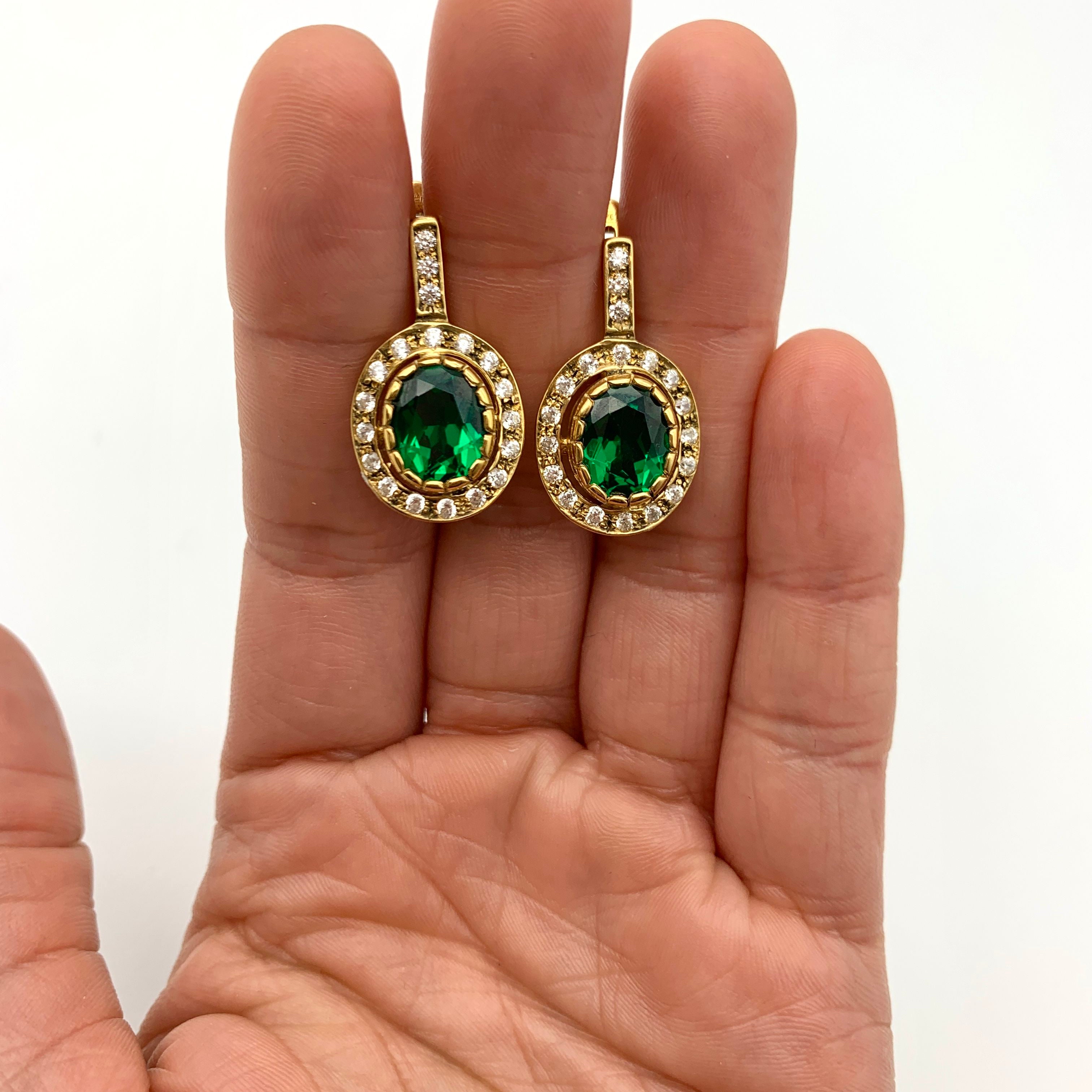 Elegant 18k Gold Vermeil Emerald Earrings with Halo setting, perfect May birthstone gift for special occasions and everyday wear.