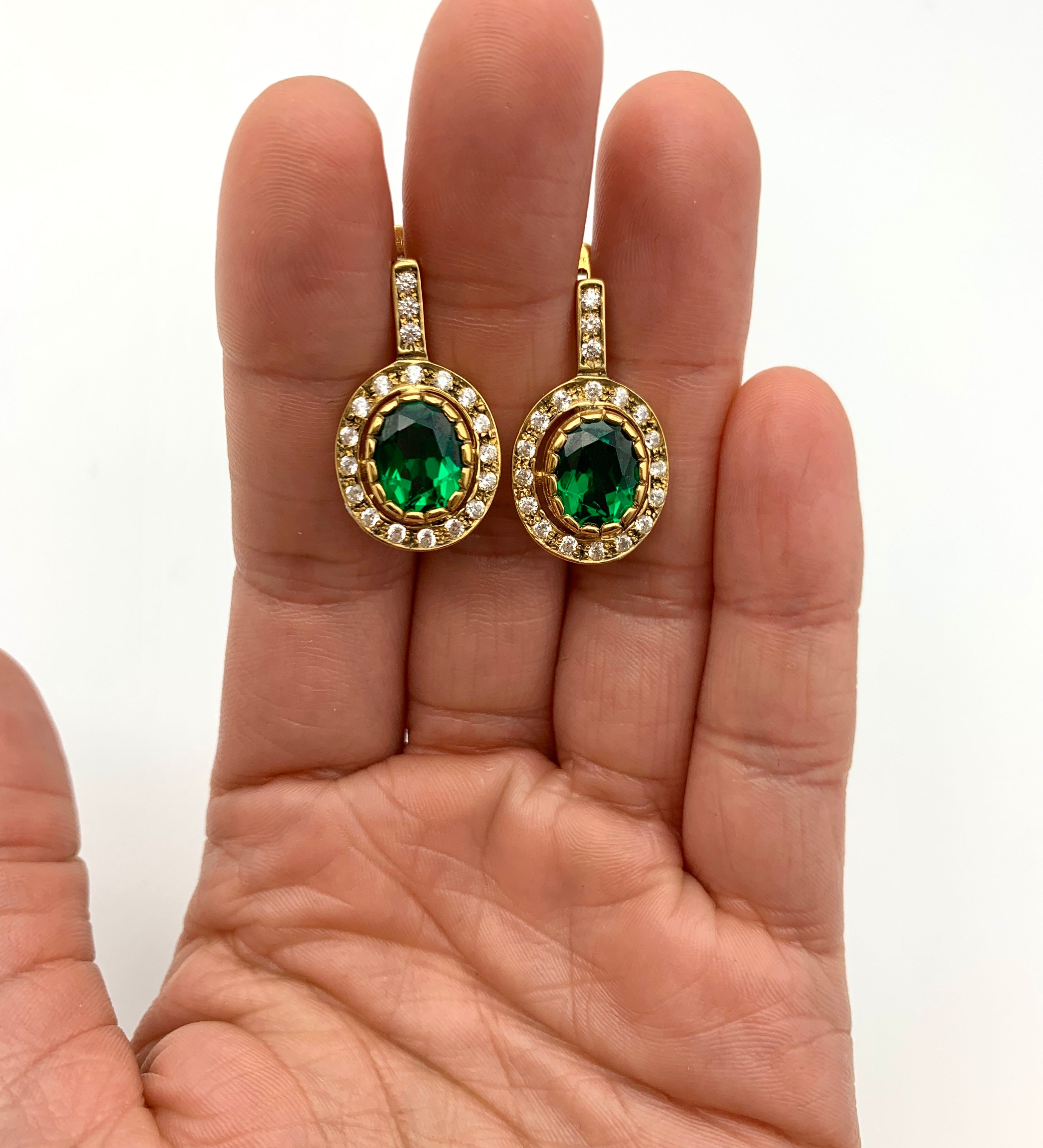 Elegant 18k Gold Vermeil Emerald Earrings with Halo setting, perfect May birthstone gift for special occasions and everyday wear.