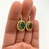 Gold Emerald Earrings - Green Drop earrings - Elegant Oval Earrings