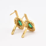 Gold Emerald Earrings - Green Drop earrings - Elegant Oval Earrings