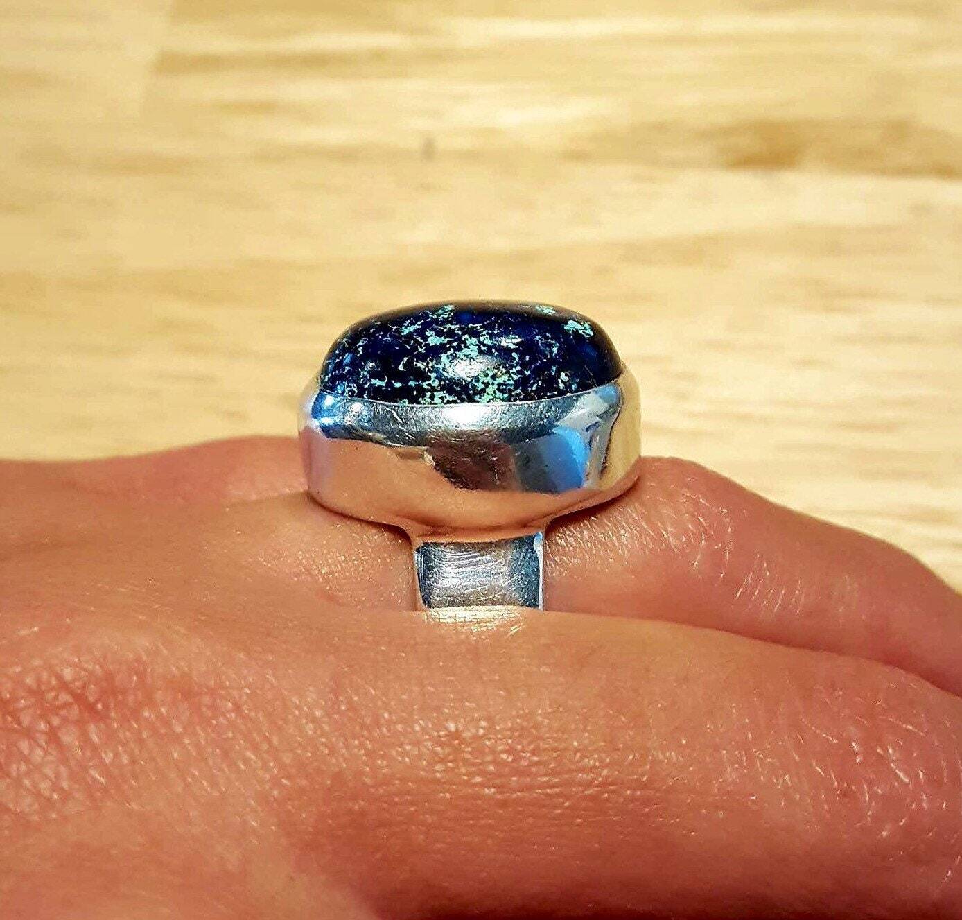 Statement Blue Ring, Chrysocolla Ring, Natural Chrysocolla, Unique Ring Design, Vintage Ring, Solid Silver Ring, Blue Ring, Chrysocolla
