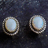 White Opal Earrings - Gold Bridal Earrings, Natural Australian Opal