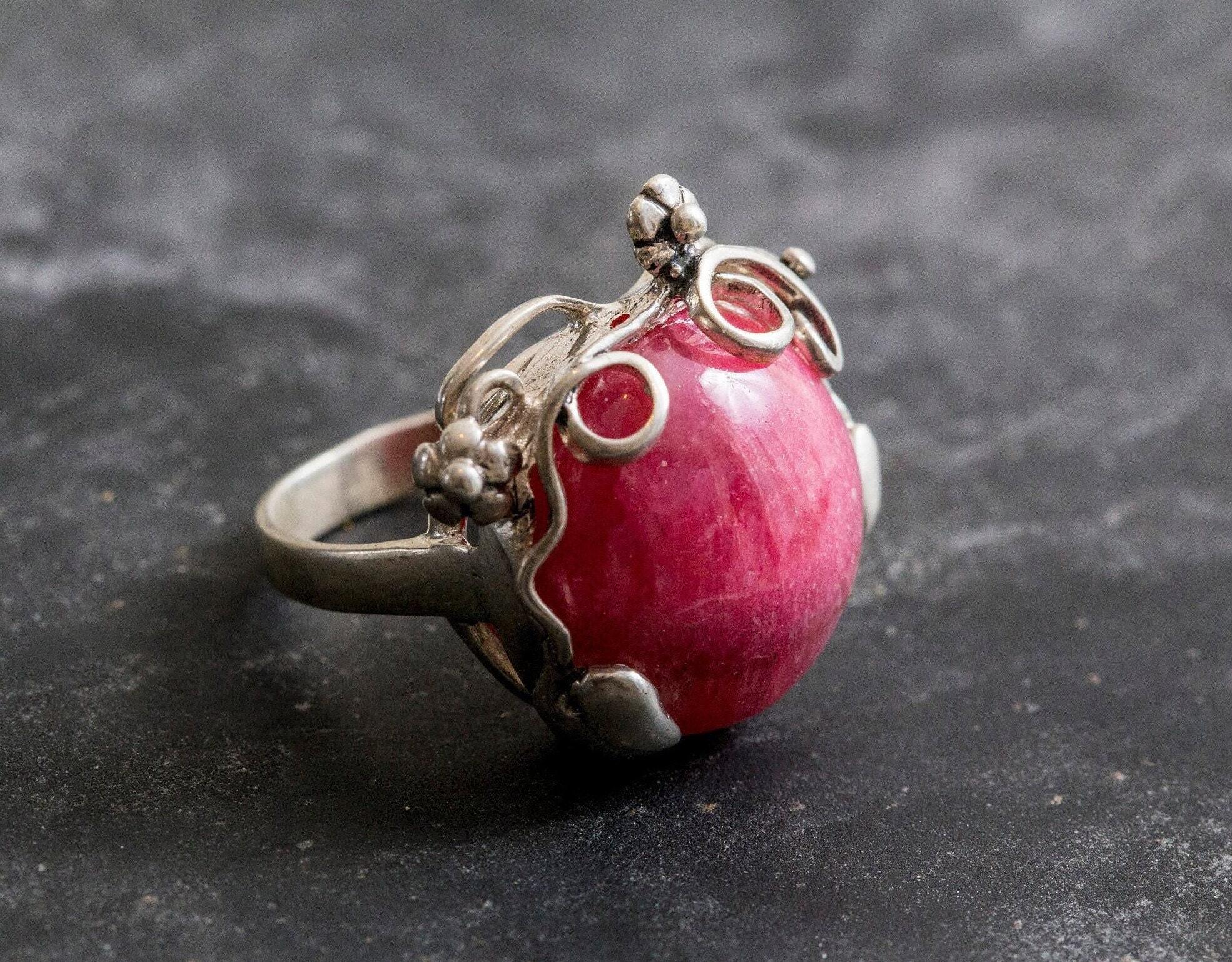 Rhodochrosite Ring, Natural Rhodochrosite, Leaf Ring, Statement Ring, February Ring, Vintage Ring, Birthstone, Silver Ring, Rhodochrosite