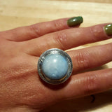 Large Aquamarine Ring - Genuine Blue Aqua Ring - Round Vintage Ring