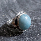 Large Aquamarine Ring - Genuine Blue Aqua Ring - Round Vintage Ring