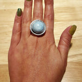 Large Aquamarine Ring - Genuine Blue Aqua Ring - Round Vintage Ring