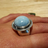 Large Aquamarine Ring - Genuine Blue Aqua Ring - Round Vintage Ring