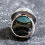 Large Aquamarine Ring - Genuine Blue Aqua Ring - Round Vintage Ring