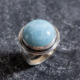 Large Aquamarine Ring - Genuine Blue Aqua Ring - Round Vintage Ring