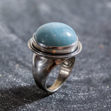 Large Aquamarine Ring - Genuine Blue Aqua Ring - Round Vintage Ring