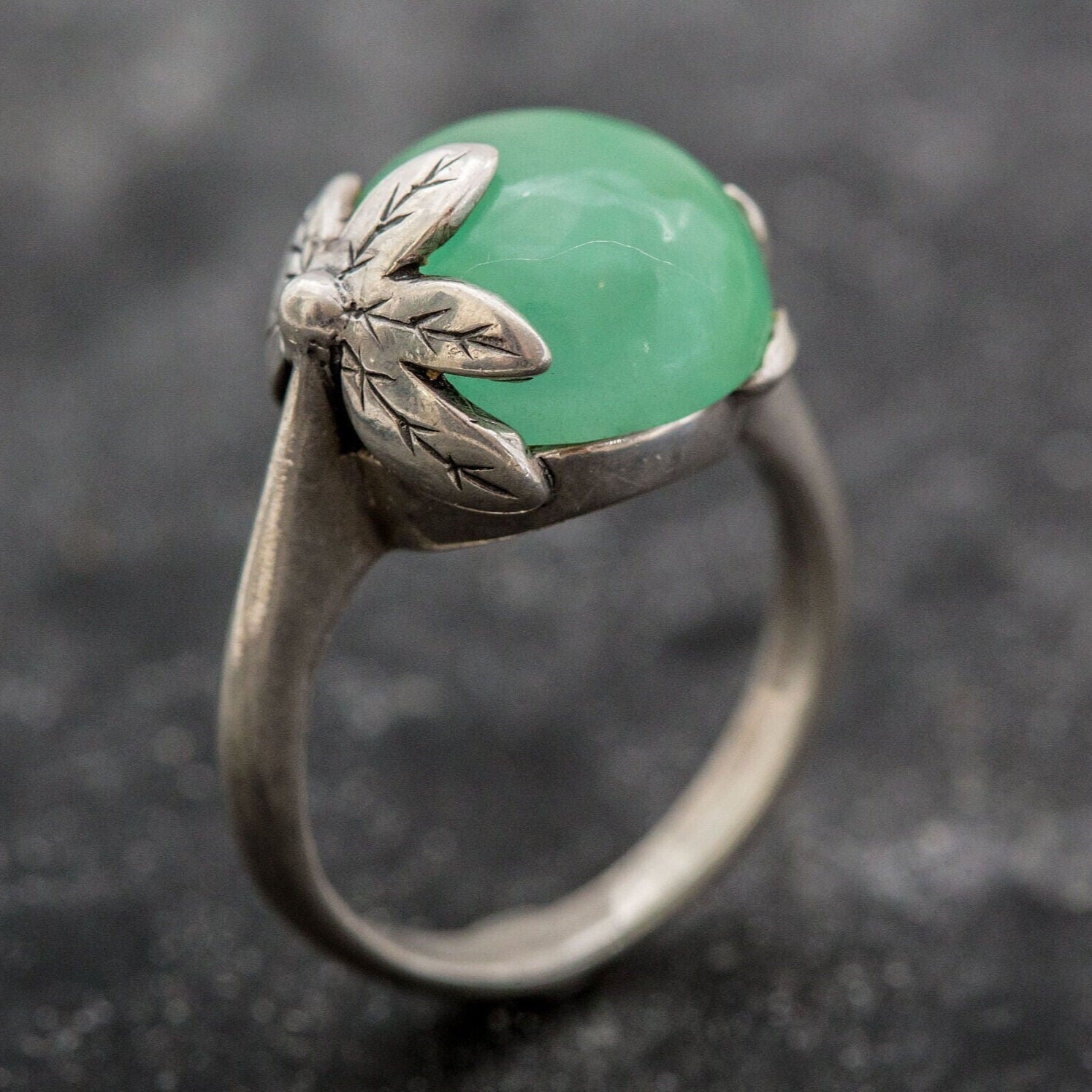 Chrysoprase Ring, Real Chrysoprase Ring, Leaf Ring, Grass Ring, Green Flower Ring, Natural Chrysoprase, May Birthstone, Sterling Silver Ring