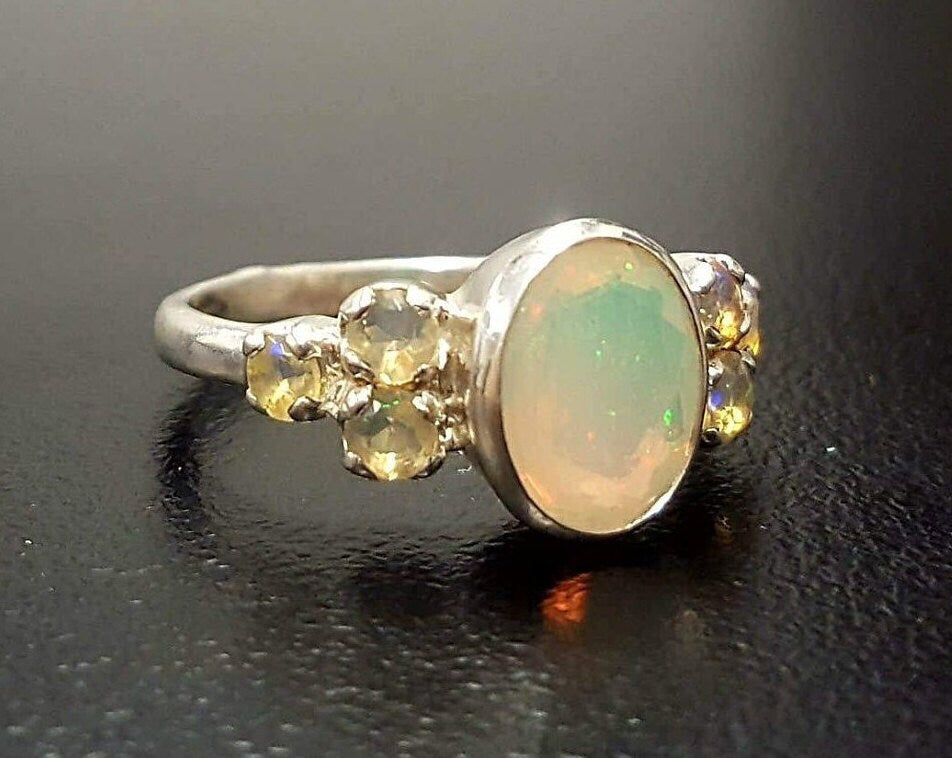 Antique Opal Ring, Engagement Opal Ring, Ethiopian Opal Ring, Fire Opal Ring, Vintage Opal Ring, Stunning Ring, Multistone Ring, Silver Ring