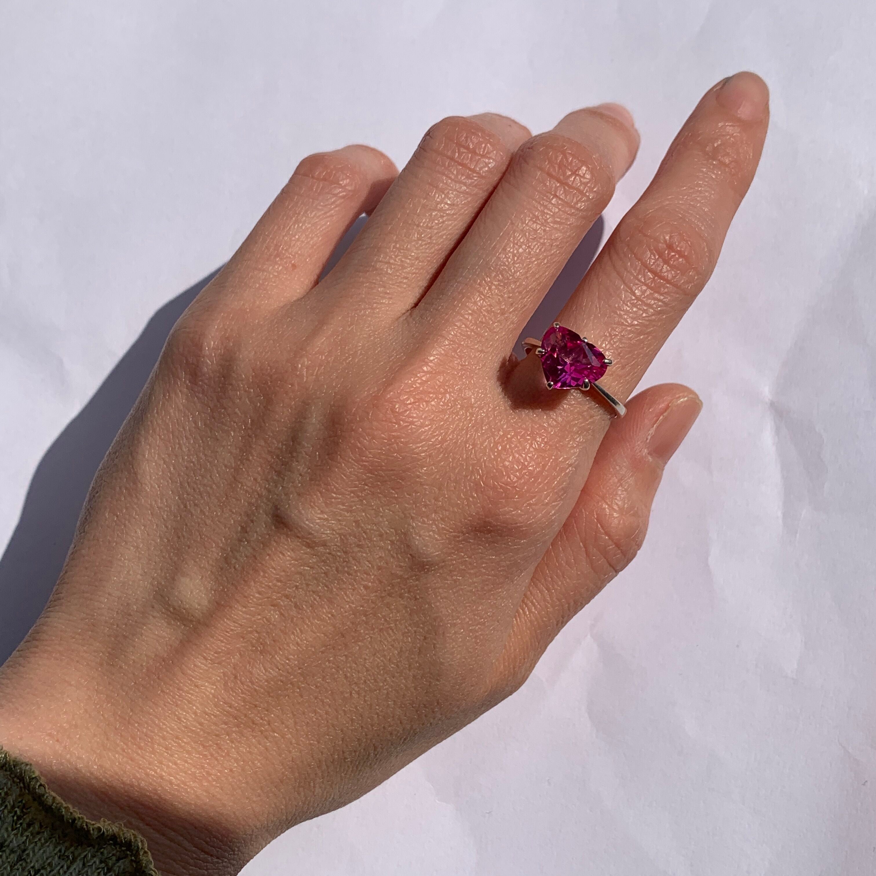 Pink Heart Ring, Created Alexandrite, Alexandrite Ring, Pink Alexandrite Ring, Love Ring, Heart Ring, Pink Promise Ring, Solid Silver Ring