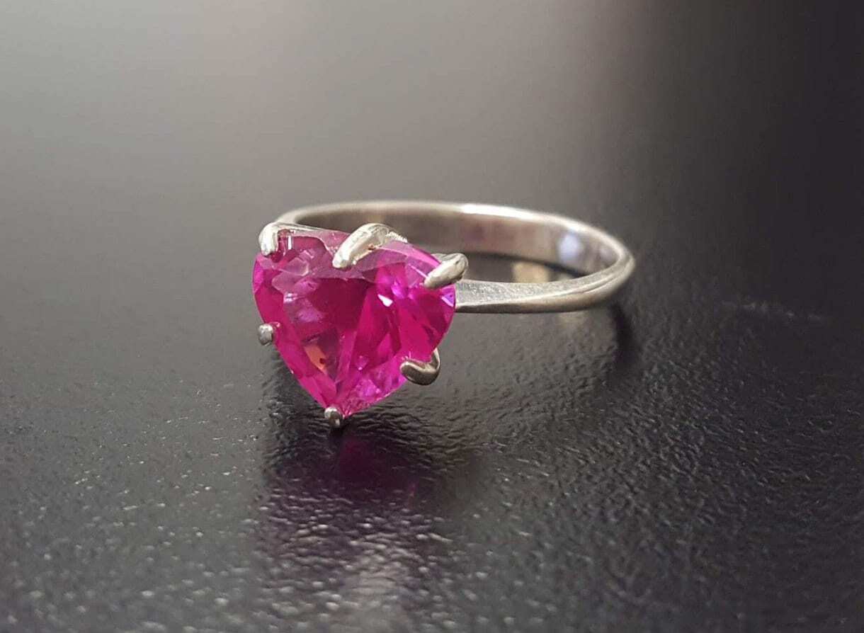 Pink Heart Ring - Solitaire Alexandrite Ring, Pink Stone Ring