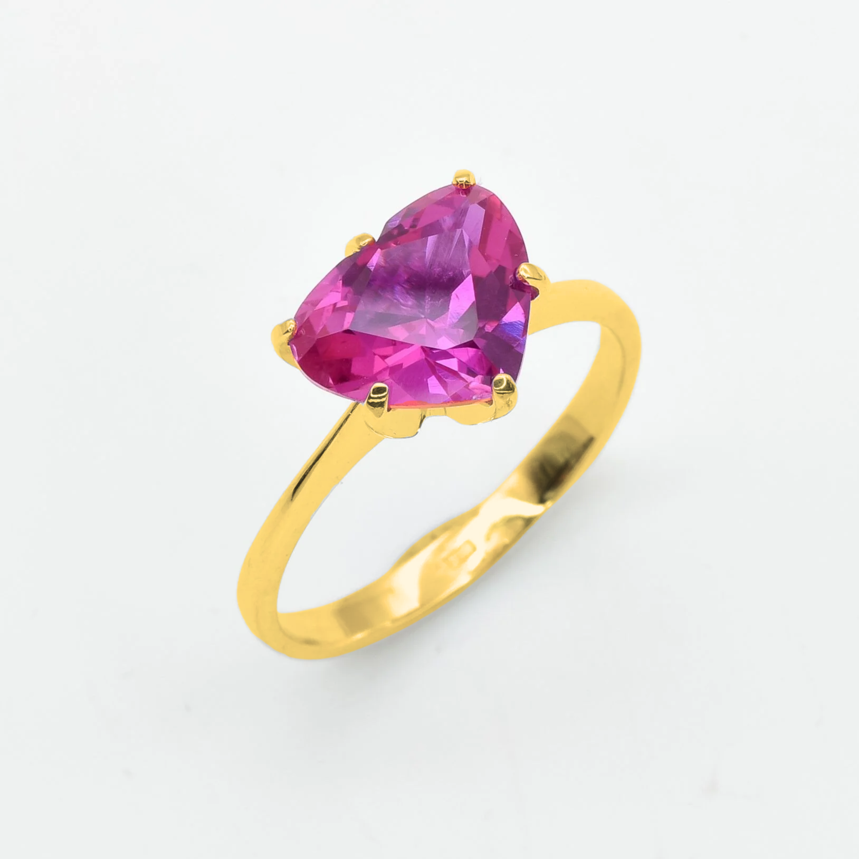 Pink Alexandrite Ring - Gold Heart Ring, Pink Promise Ring