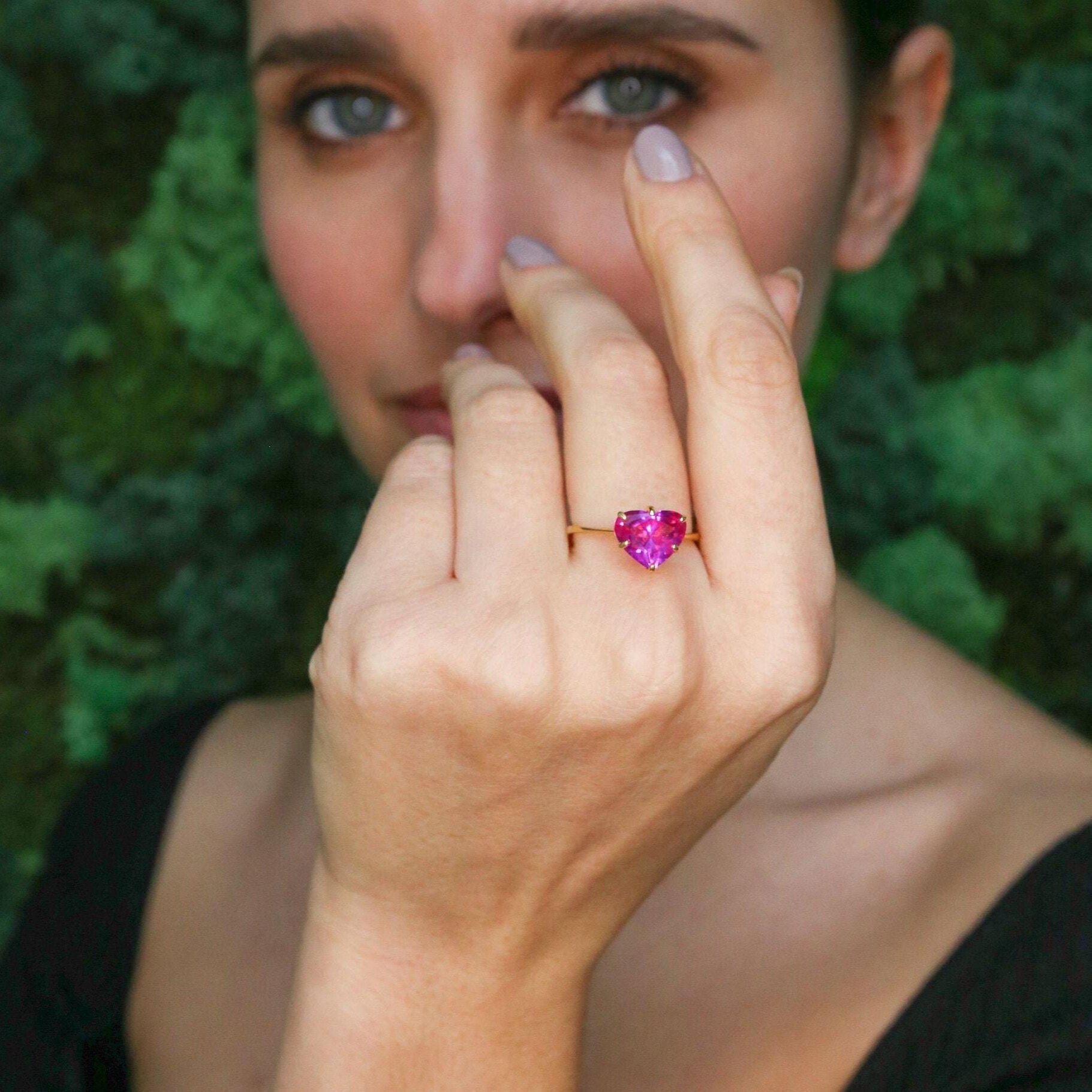 Pink Alexandrite Ring - Gold Heart Ring, Pink Promise Ring