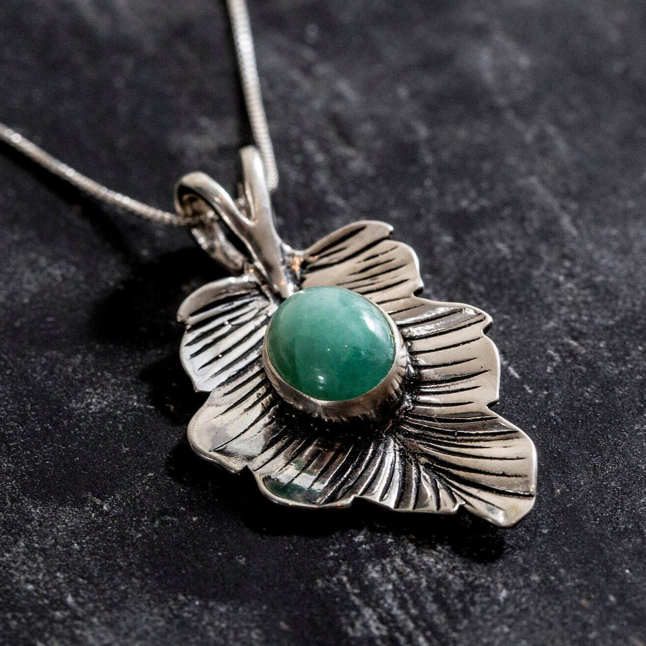 Emerald Pendant, Natural Emerald, Leaf Pendant, Genuine Emerald, Green Pendant, May Birthstone, Vintage Pendant, Silver Pendant, Emerald