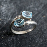 Gold Topaz Ring - Sky Blue Ring - Vintage Bypass Ring