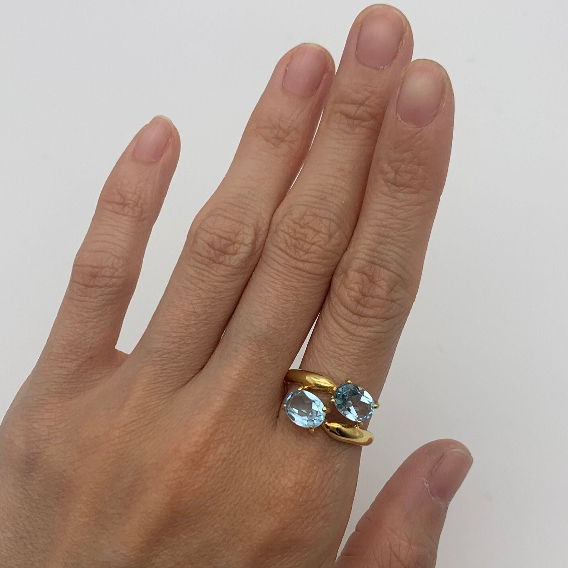 Natural Topaz Ring, Two Stone Ring, Vintage Rings, Natural Blue Topaz, 4 Carat Ring, Diamond Cut Ring, Blue Diamond Ring, Solid Silver Ring(1)