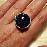 Blue Sandstone Ring - Large Round Ring - Blue Vintage Ring