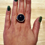 Blue Sandstone Ring - Large Round Ring - Blue Vintage Ring