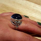 Blue Sandstone Ring - Large Round Ring - Blue Vintage Ring