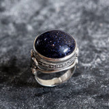 Blue Sandstone Ring - Large Round Ring - Blue Vintage Ring