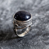 Blue Sandstone Ring - Large Round Ring - Blue Vintage Ring