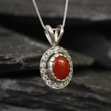 Red Coral Necklace - Red Antique Pendant - Natural Coral Necklace