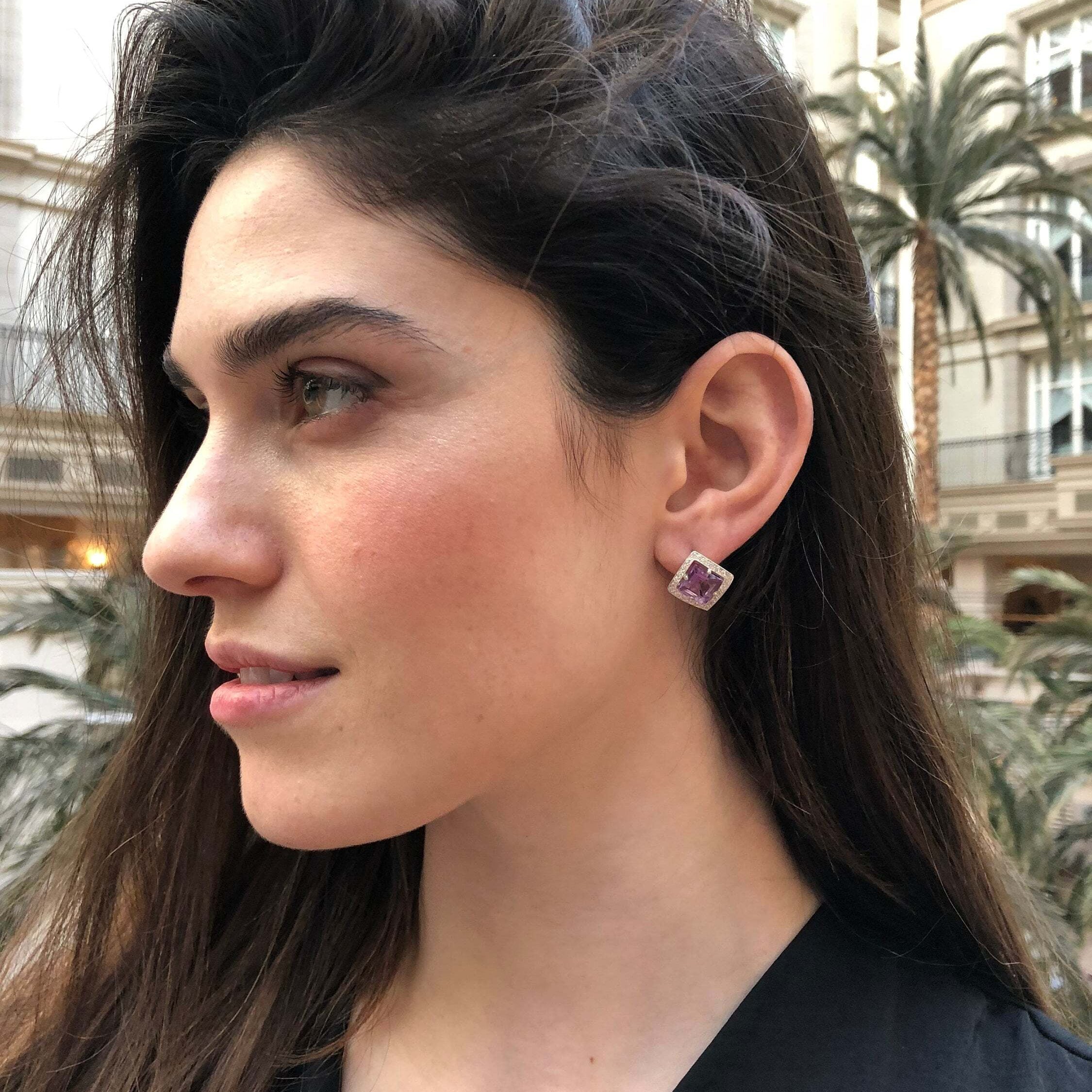 Stylish Emerald Earrings in 925 Sterling Silver, featuring Green Emeralds in a Halo setting, perfect for May birthdays.