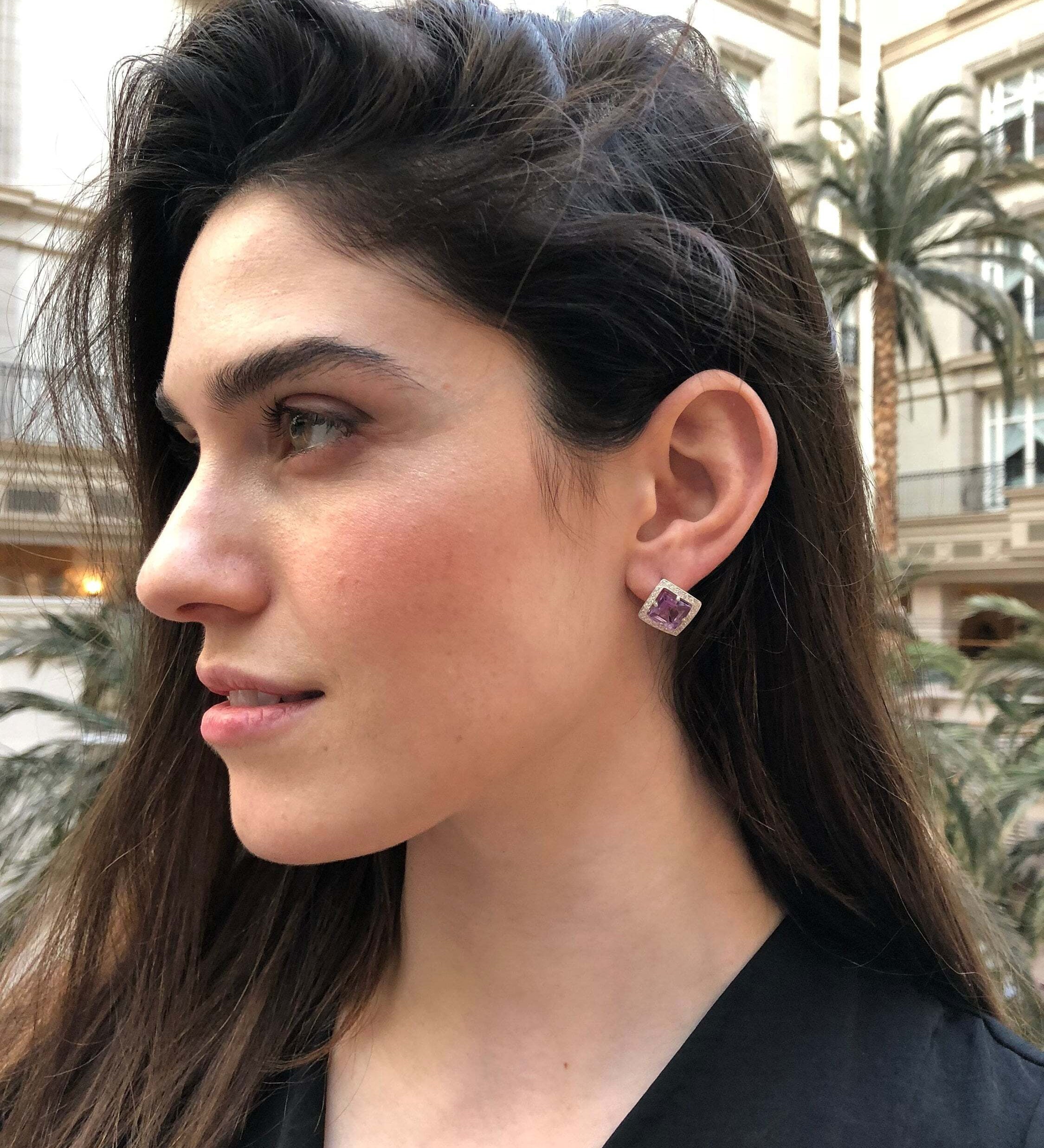 Stylish Emerald Earrings in 925 Sterling Silver, featuring Green Emeralds in a Halo setting, perfect for May birthdays.