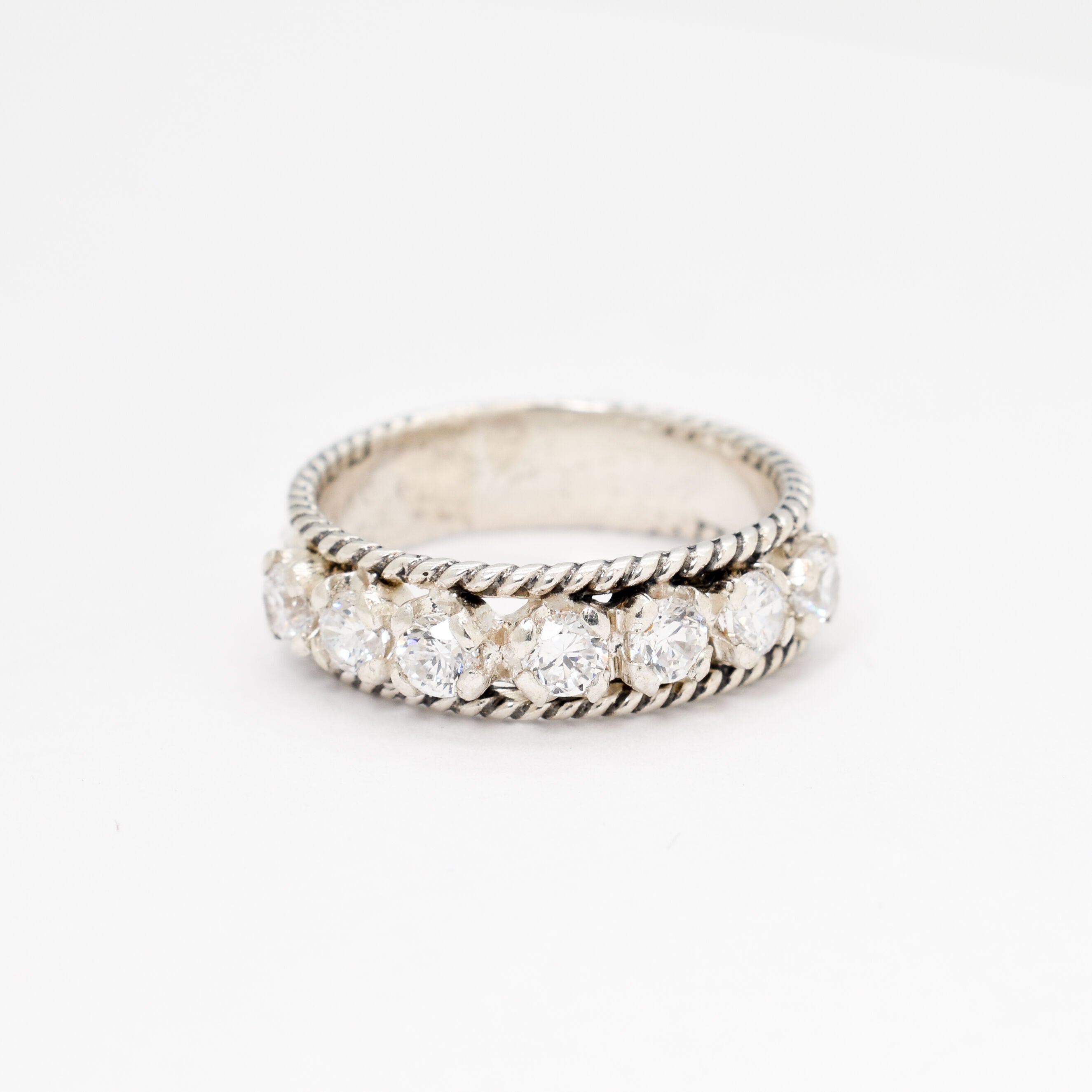 Diamond Silver Ring - Half Eternity Ring - Vintage Diamond Band made in 925 Sterling Silver. Ideal for everyday wear and perfect for birthday gifting and special occasions.