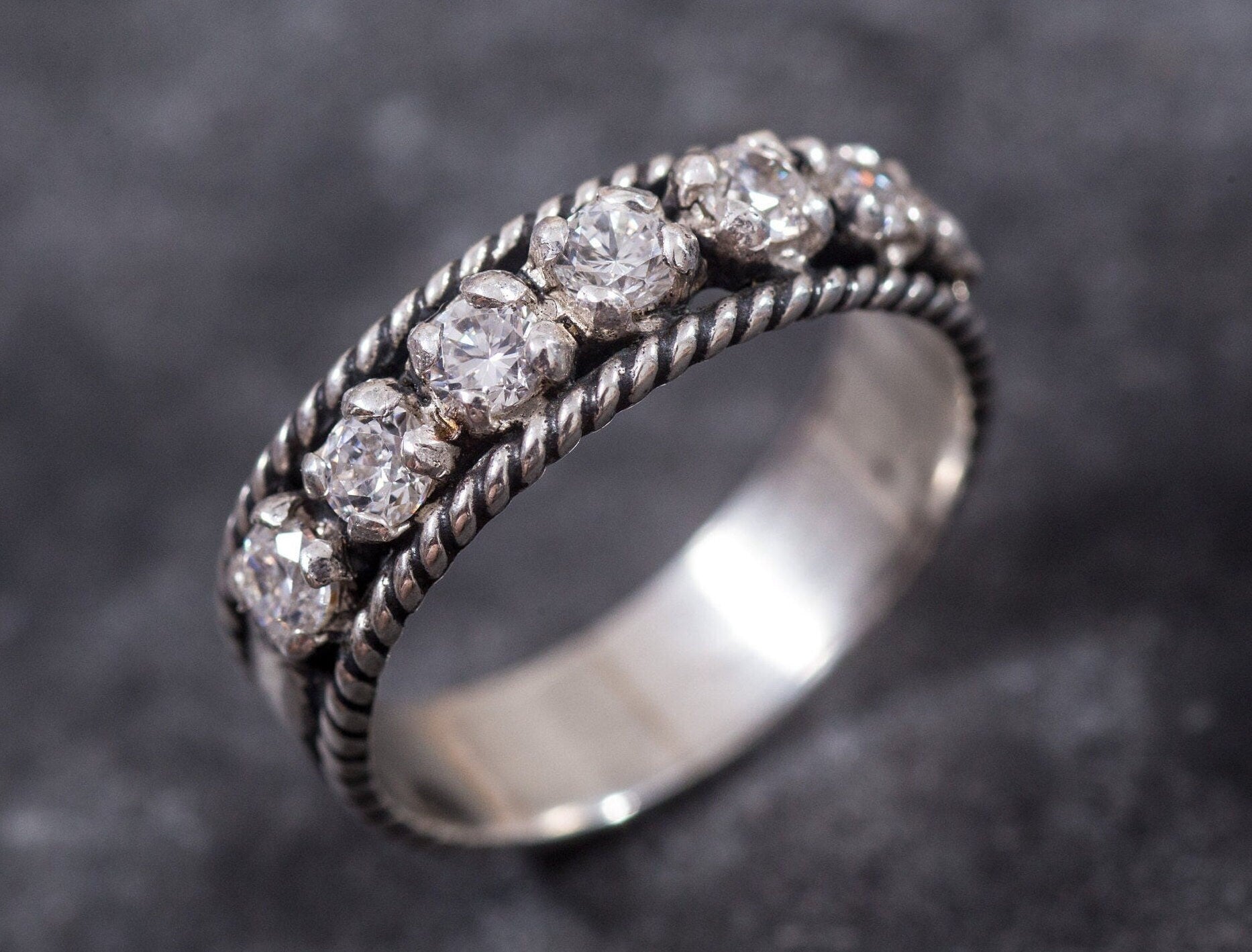 Half Eternity Ring, Diamond Ring, Created Diamond Ring, Promise Ring, Lab Diamond Ring, Vintag Rings, Eternity Band, Silver Ring, Diamond
