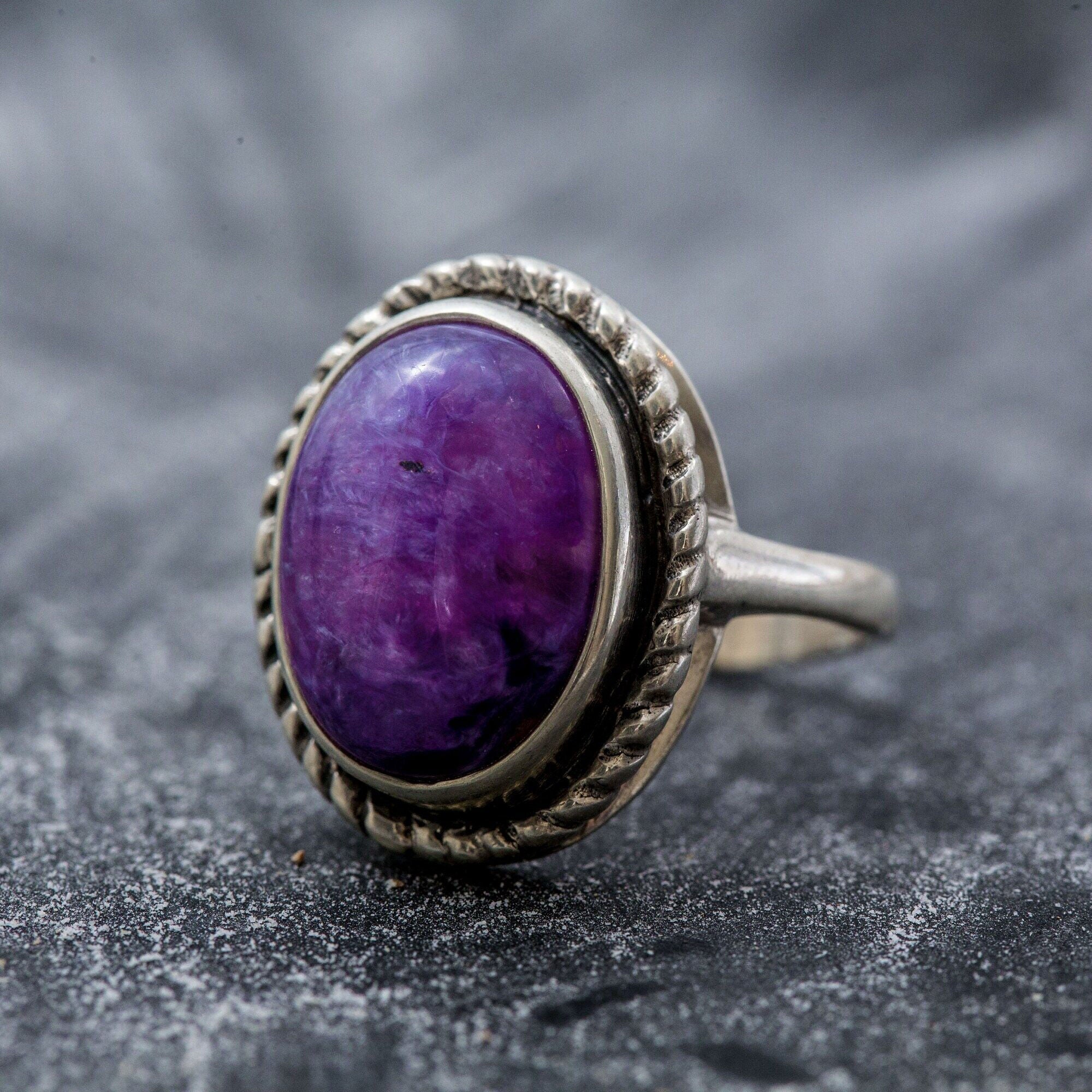 Statement Ring, Purple Charoite Ring, Charoite Ring, Natural Charoite, Vintage Rings, Scorpio Birthstone, Solid Silver Ring, Charoite