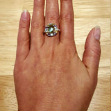 Labradorite Ring - Green Cocktail Ring - Vintage Flower Ring