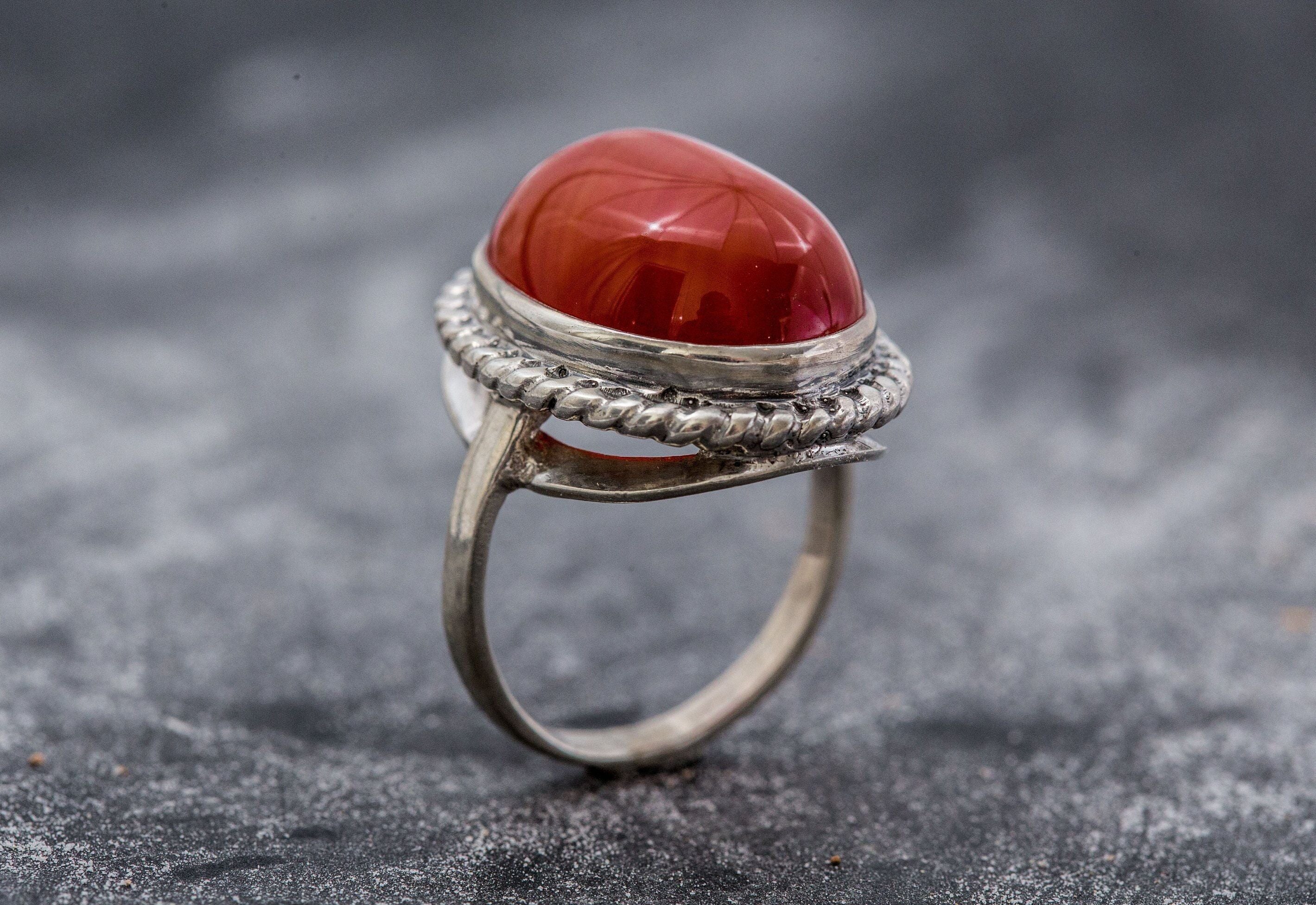 Carnelian Ring, Natural Carnelian, Vintage Ring, Red Agate Ring, August Birthstone, Statement Ring, August Ring, Silver Ring, Carnelian