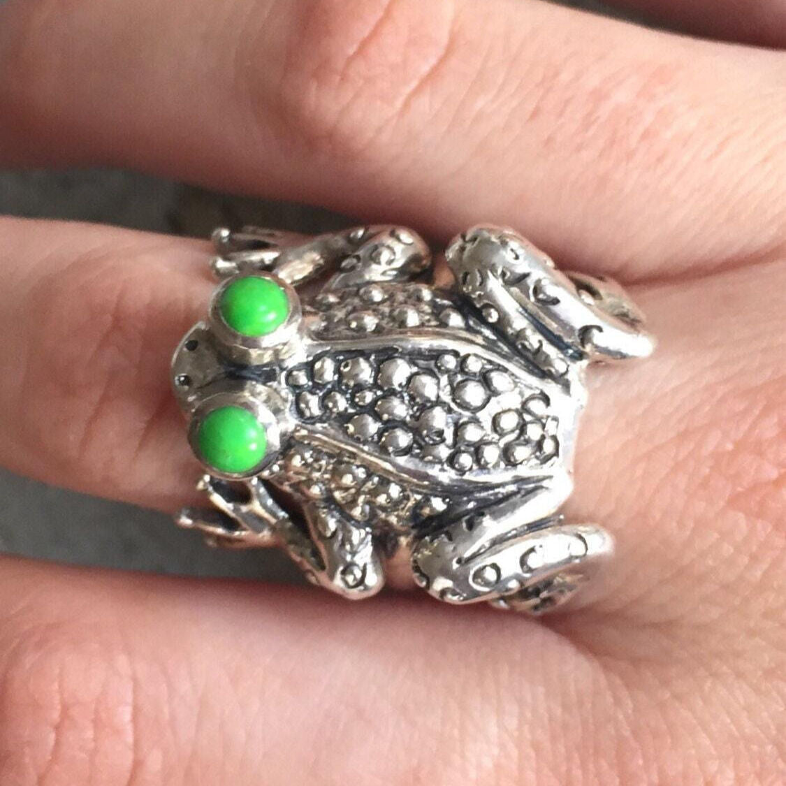 Frog Ring, Turquoise Ring, Natural Turquoise, December Birthstone, Animal Ring, Vintage Ring, Frog Eyes Ring, Green Turquoise, Silver Ring