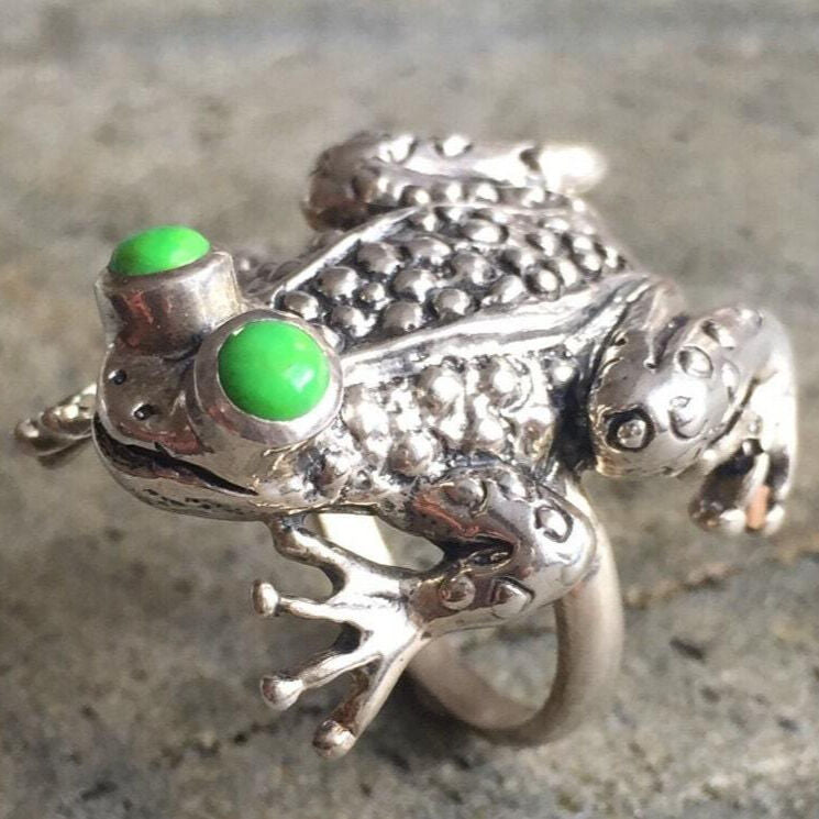 Frog Ring, Turquoise Ring, Natural Turquoise, December Birthstone, Animal Ring, Vintage Ring, Frog Eyes Ring, Green Turquoise, Silver Ring
