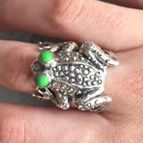 Large Frog Ring - Turquoise Ring - Silver Frog Ring