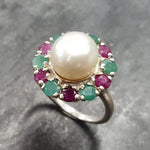 Pearl Ring, Natural Pearl, Vintage Ring, June Birthstone, Natural Ring, White Ring, Birthstone Ring, Ruby, Emerald, Solid Silver Ring