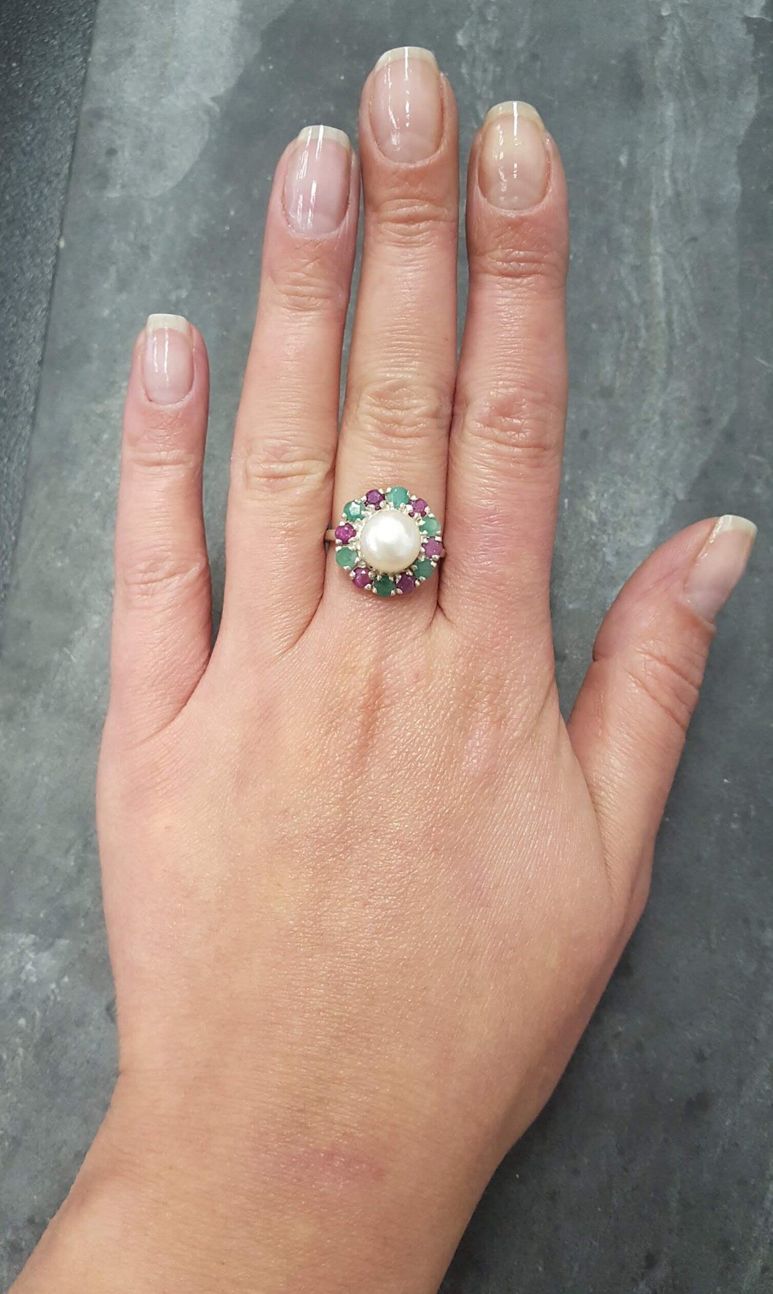 Pearl Ring, Natural Pearl, Vintage Ring, June Birthstone, Natural Ring, White Ring, Birthstone Ring, Ruby, Emerald, Solid Silver Ring