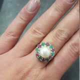 Pearl Ring, Natural Pearl, Vintage Ring, June Birthstone, Natural Ring, White Ring, Birthstone Ring, Ruby, Emerald, Solid Silver Ring