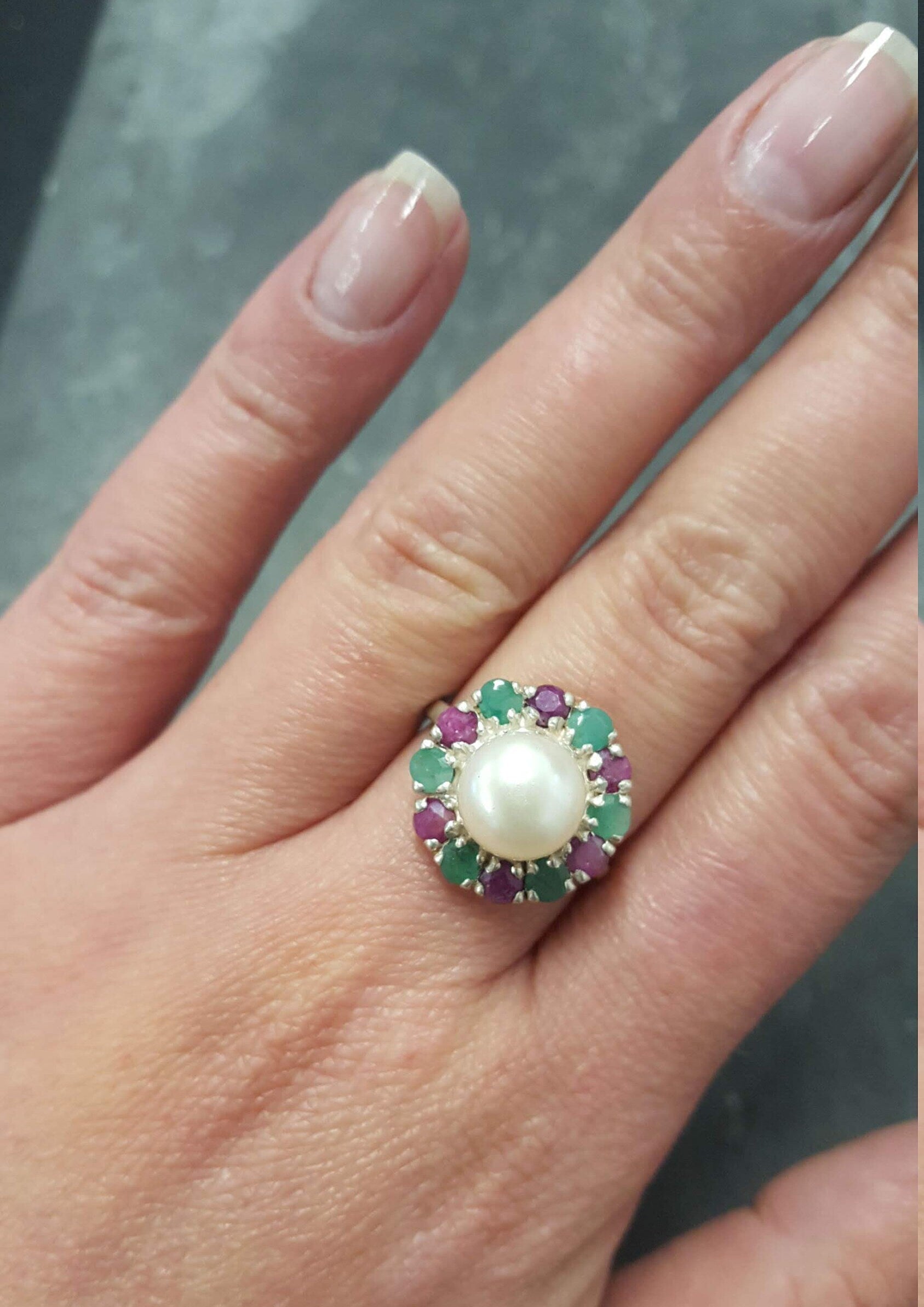 Pearl Ring, Natural Pearl, Vintage Ring, June Birthstone, Natural Ring, White Ring, Birthstone Ring, Ruby, Emerald, Solid Silver Ring