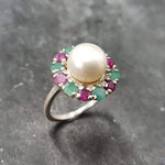 Pearl Ring, Natural Pearl, Vintage Ring, June Birthstone, Natural Ring, White Ring, Birthstone Ring, Ruby, Emerald, Solid Silver Ring